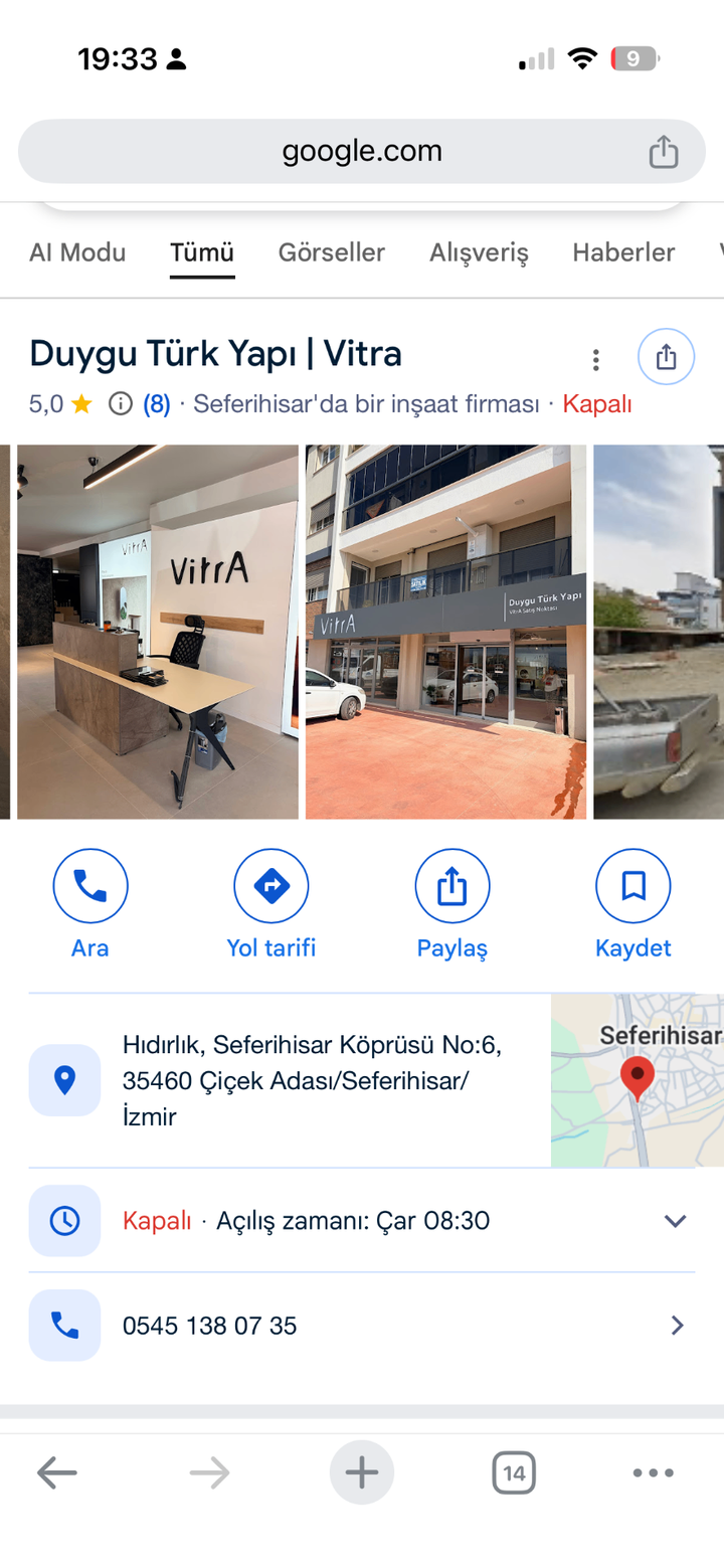 Duygu Türk Yapı Google My Business profili